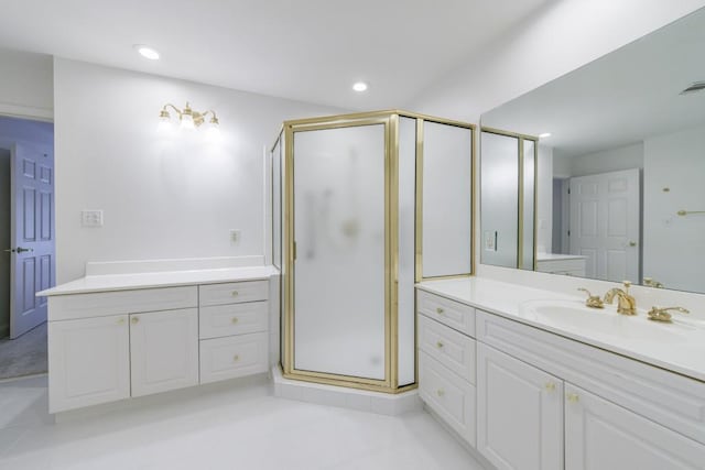 50 Biscayne Dr Unit 2106, Atlanta, GA 30309 - bathroom featuring vanity, a shower stall, recessed lighting, and tile patterned floors