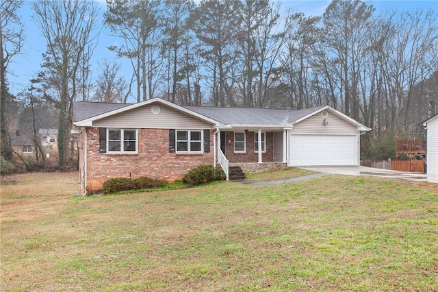 single story home with a garage and a front yard