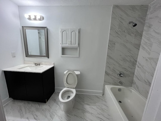 981 Dundee Dr, Lilburn, GA 30047 - full bathroom featuring toilet, shower / bathing tub combination, baseboards, marble finish floor, and vanity