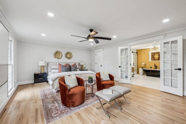 6124 Kings Mountain Ct, Stone Mountain, GA 30087 - bedroom featuring recessed lighting, wood finished floors, ornamental molding, and french doors