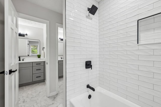 6124 Kings Mountain Ct, Stone Mountain, GA 30087 - full bath featuring marble finish floor, shower / washtub combination, and vanity