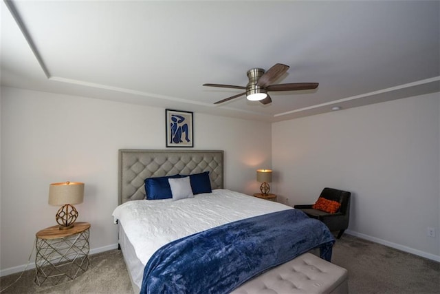 bedroom featuring carpet floors and ceiling fan