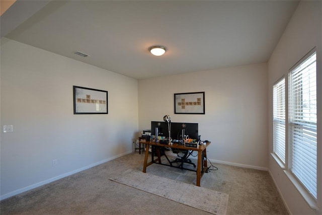 view of carpeted home office