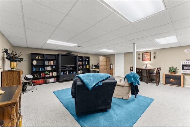 6045 Mockingbird Rd, Cumming, GA 30028 - carpeted living room featuring a paneled ceiling and heating unit