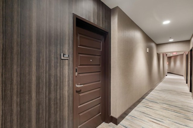 1080 Peachtree St NE Unit 608, Atlanta, GA 30309 - hall with light wood-type flooring, baseboards, and recessed lighting