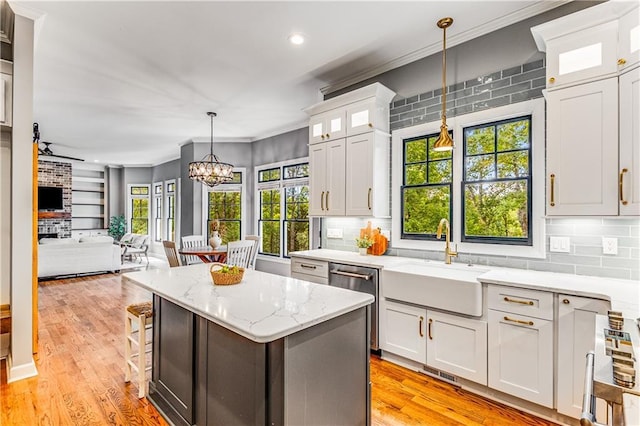 51 River Overlook Ct, Dawsonville, GA 30534 - kitchen featuring stainless steel dishwasher, tasteful backsplash, recessed lighting, a sink, and a center island