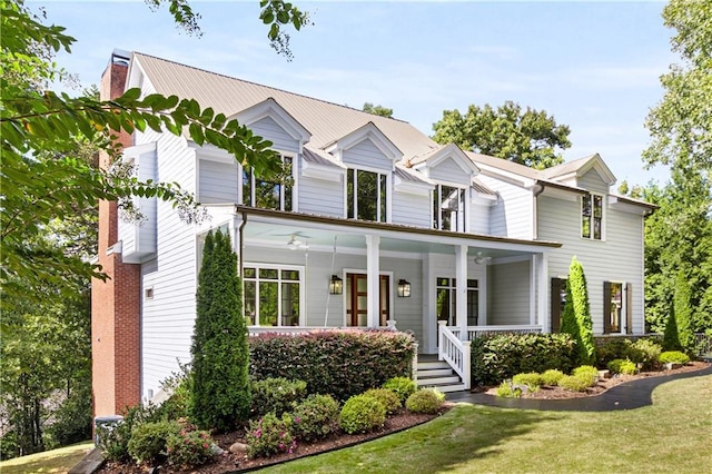 51 River Overlook Ct, Dawsonville, GA 30534 - view of front of house featuring a chimney, a porch, and a front lawn