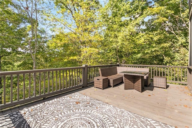 51 River Overlook Ct, Dawsonville, GA 30534 - wooden deck featuring an outdoor hangout area