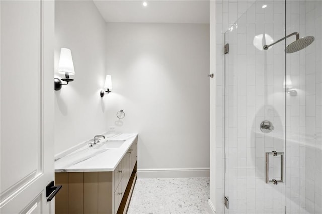 bathroom with vanity and walk in shower