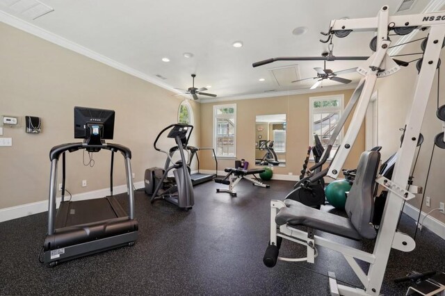 exercise area with crown molding