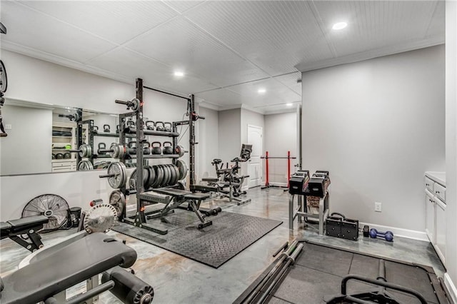 4831 Miller Hill Rd, Buford, GA 30518 - workout area featuring recessed lighting, ornamental molding, and baseboards