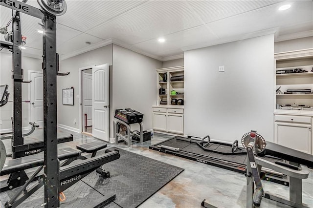4831 Miller Hill Rd, Buford, GA 30518 - workout room featuring ornamental molding, recessed lighting, and baseboards