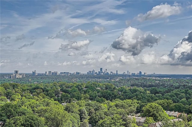 birds eye view of property with a city view and a view of trees