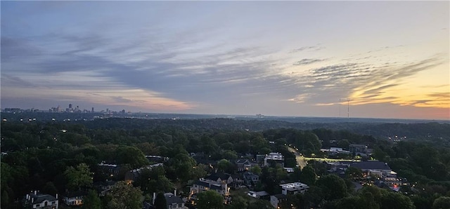 view of aerial view at dusk