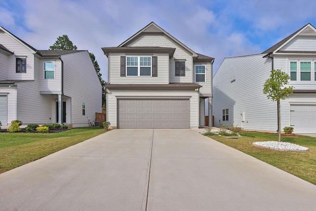 4874 Hillstone Dr, Gainesville, GA 30504 - view of front facade featuring an attached garage, a front lawn, concrete driveway, and central AC unit