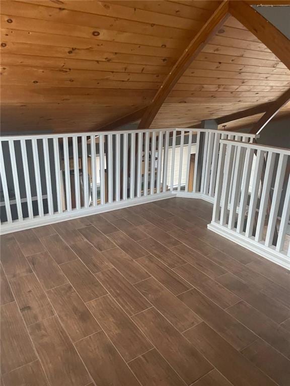 interior space with lofted ceiling, wood finished floors, and wood ceiling