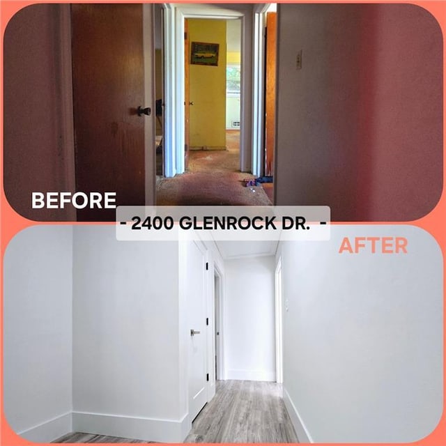 hallway with baseboards and wood finished floors