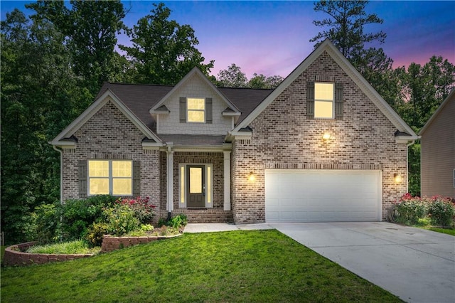 350 Paces Dr, Lithia Springs, GA 30122 - view of front of house with driveway, a front lawn, and brick siding