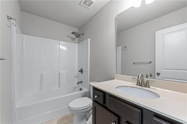 350 Paces Dr, Lithia Springs, GA 30122 - bathroom featuring vanity, toilet, bathtub / shower combination, and tile patterned floors