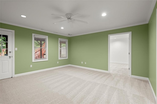 4085 Tritt Homestead Dr, Marietta, GA 30062 - unfurnished room with crown molding, light colored carpet, a ceiling fan, baseboards, and recessed lighting