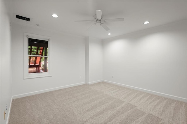 4085 Tritt Homestead Dr, Marietta, GA 30062 - unfurnished room featuring light carpet, recessed lighting, baseboards, ornamental molding, and ceiling fan