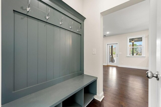 mudroom featuring dark hardwood / wood-style flooring