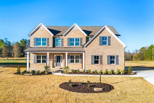 craftsman house featuring a front lawn and a porch