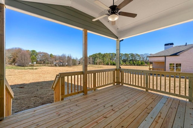 wooden deck with ceiling fan