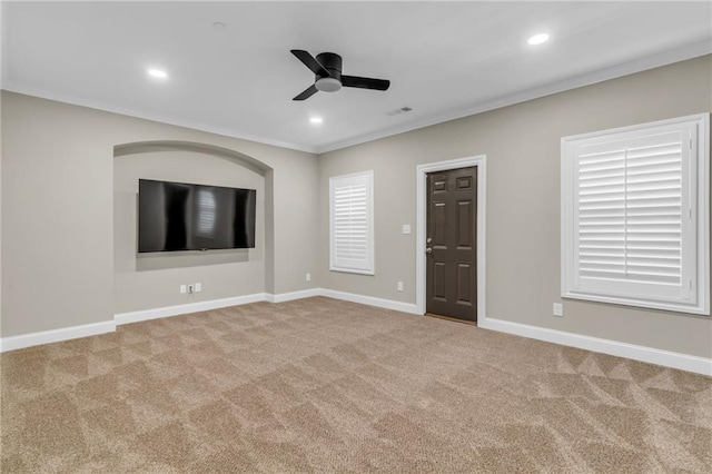 1547 Cambridge Pl, Marietta, GA 30062 - unfurnished room featuring a ceiling fan, carpet flooring, baseboards, recessed lighting, and crown molding