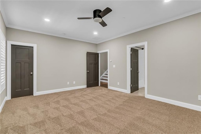 1547 Cambridge Pl, Marietta, GA 30062 - unfurnished bedroom featuring carpet floors, ornamental molding, recessed lighting, baseboards, and a ceiling fan