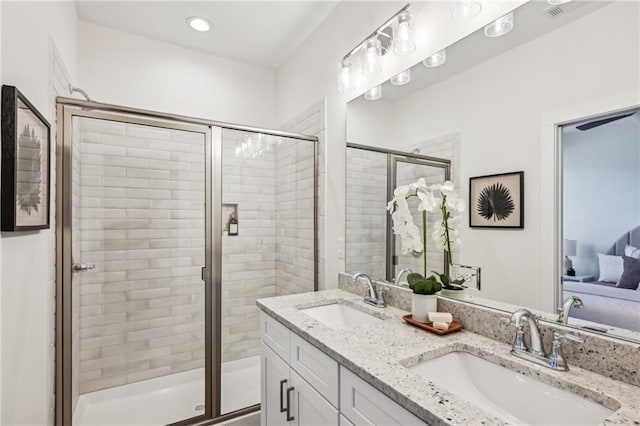 1095 Tucker Ave Unit 203, Atlanta, GA 30310 - full bath with double vanity, a stall shower, recessed lighting, and ensuite bath