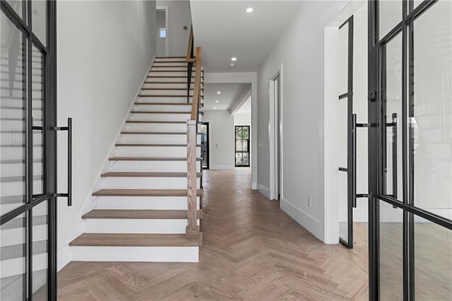 1857 Defoor Ave, Atlanta, GA 30318 - staircase featuring baseboards and recessed lighting