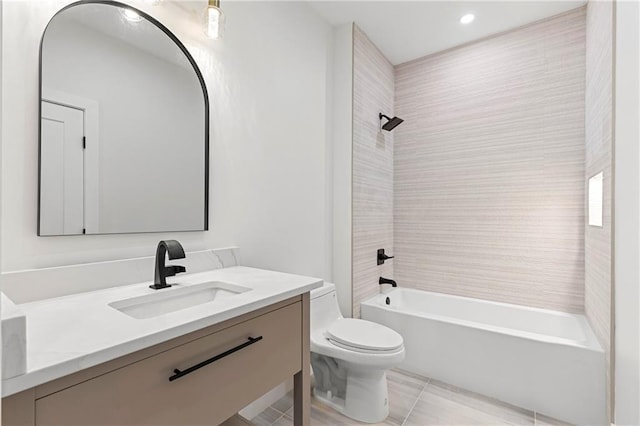 1857 Defoor Ave, Atlanta, GA 30318 - bathroom featuring toilet, tile patterned floors, tub / shower combination, and vanity