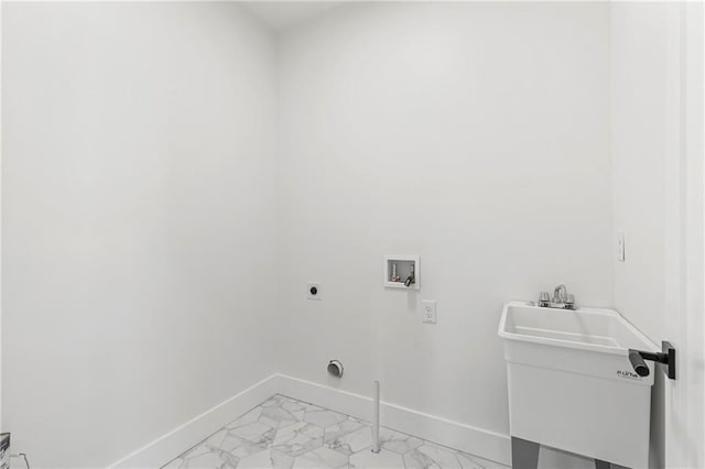 1857 Defoor Ave, Atlanta, GA 30318 - clothes washing area featuring washer hookup, laundry area, baseboards, and marble finish floor