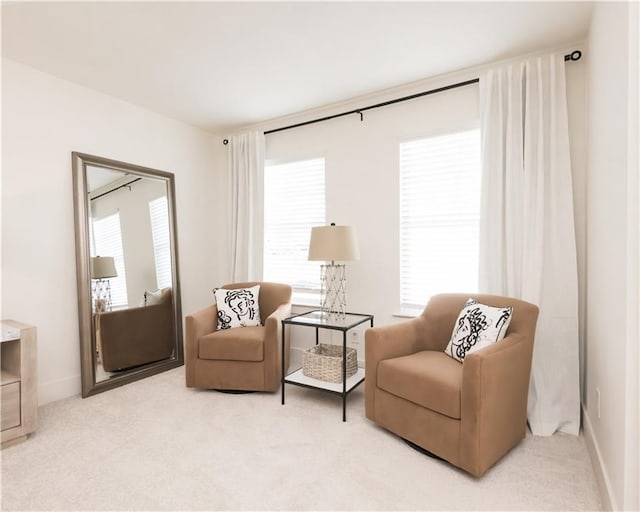 living area featuring carpet floors