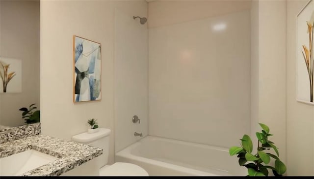 full bathroom featuring toilet, bathtub / shower combination, and vanity