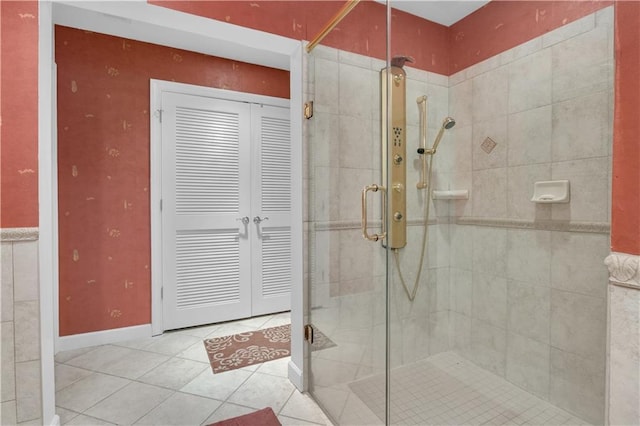 14501 Woolsey Rd, Hampton, GA 30228 - bathroom with tile patterned floors and a shower stall