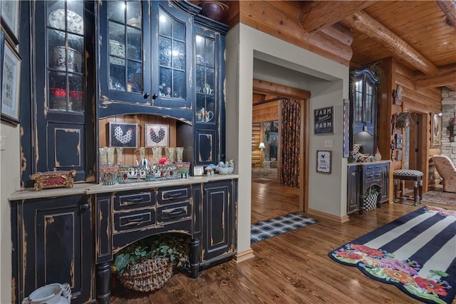 14501 Woolsey Rd, Hampton, GA 30228 - indoor bar featuring wood finished floors and a wood ceiling with exposed beams