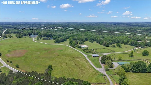 14501 Woolsey Rd, Hampton, GA 30228 - aerial view of property and surrounding area featuring property boundaries highlighted and a heavily wooded area
