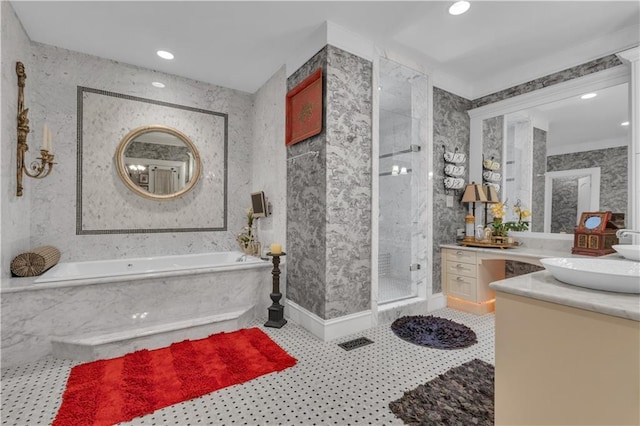14501 Woolsey Rd, Hampton, GA 30228 - full bath featuring a stall shower, a garden tub, vanity, and recessed lighting