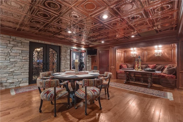 14501 Woolsey Rd, Hampton, GA 30228 - dining space featuring french doors, ornamental molding, wood finished floors, and an ornate ceiling