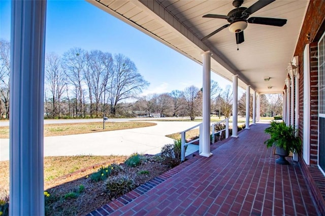 view of patio / terrace featuring a porch and ceiling fan