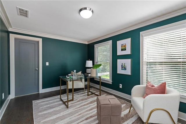 103 Willow Wood Cir SE, Atlanta, GA 30317 - office space featuring baseboards, wood finished floors, and crown molding