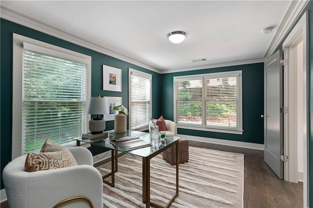 103 Willow Wood Cir SE, Atlanta, GA 30317 - office space featuring crown molding, dark wood-style flooring, and baseboards