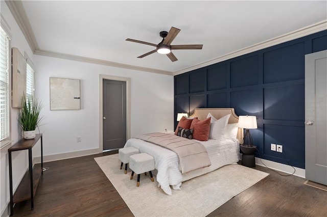 103 Willow Wood Cir SE, Atlanta, GA 30317 - bedroom featuring ornamental molding, dark wood-style floors, baseboards, and a ceiling fan