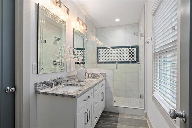 103 Willow Wood Cir SE, Atlanta, GA 30317 - full bath with a stall shower, double vanity, and marble look tile flooring