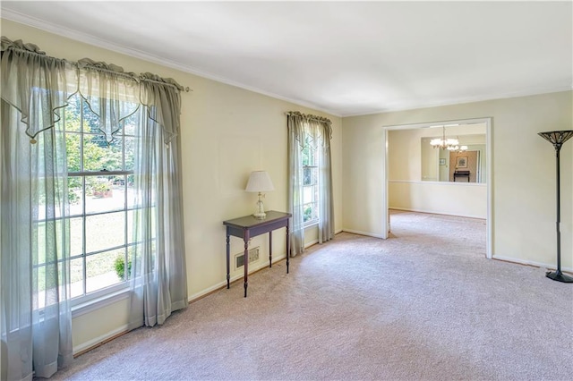 4581 Newcastle Cir, Lithonia, GA 30038 - unfurnished room featuring a chandelier, carpet, and ornamental molding