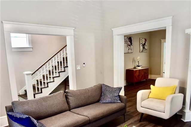 living room featuring dark hardwood / wood-style floors