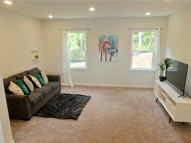 carpeted living room featuring a wealth of natural light