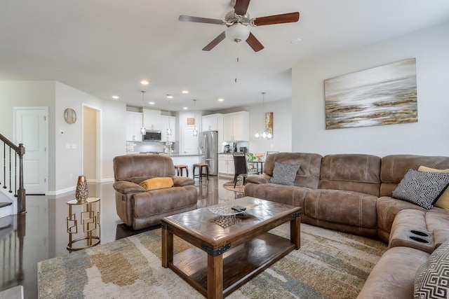 living room with ceiling fan